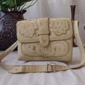 Vintage "Flores Bags" Blonde Tooled Leather Purse